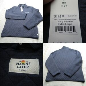 Marine Layer Sweatshirt Men XL Blue Corbet Quilted LOGO Anorak 1/4 Zip FleeceNEW